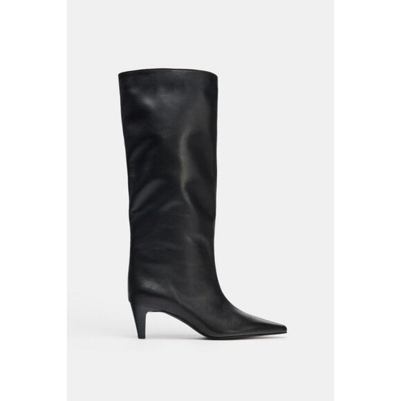 ZARA LEATHER KITTEN HEEL BOOTS - Picture 1 of 6
